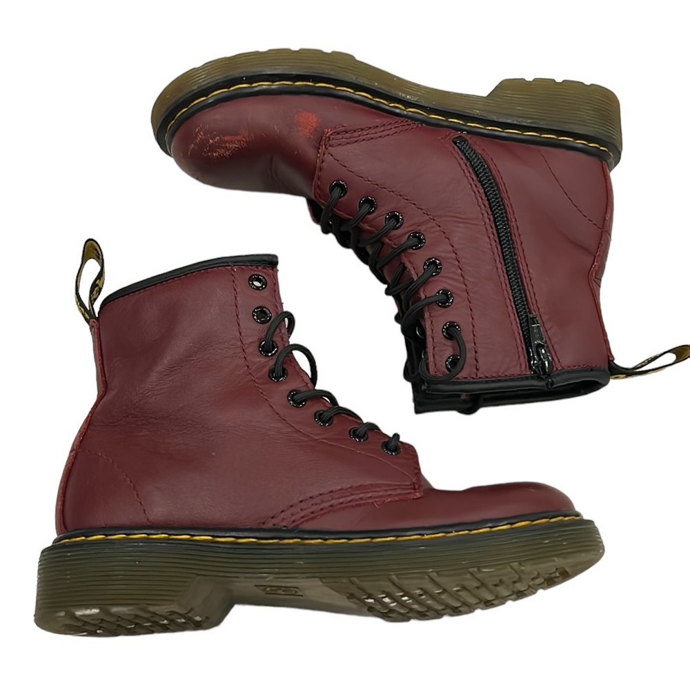 Dr. Martens 1460 kids ankle Maroon Boots sz 1 cherry red leather hightop shoes - Picture 1 of 16